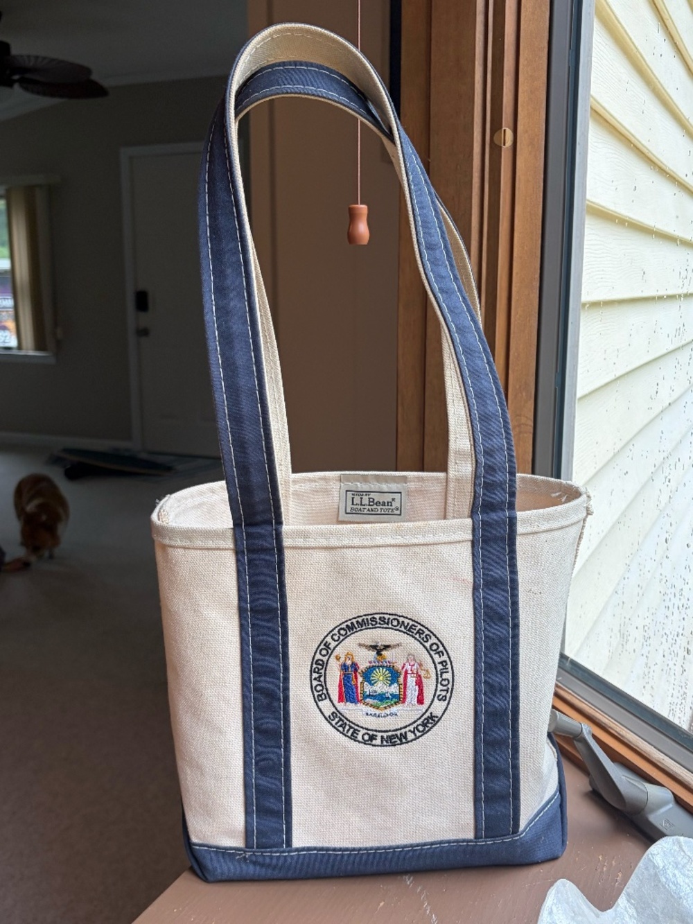 Vintage L.L. Bean Boat and Tote Canvas Bag White Blue New York Pilots Small/Med